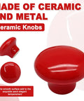 Totally Rad Red Ceramic Cabinet Knobs, 32mm Standard Round Pull Handles For Kitchen Cupboards And Drawers, 10 Pack Set With Screwdriver Included, Charming Decor Accent close-up of red ceramic knob with smooth finish.