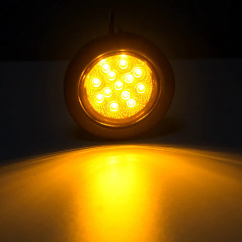 Amber 13-LED round light from 2.5 Inch Round LED Marker Lights Set Of 20 Amber And Red With 13 LEDs Each Reflectors Sealed Flush Mount Grommets