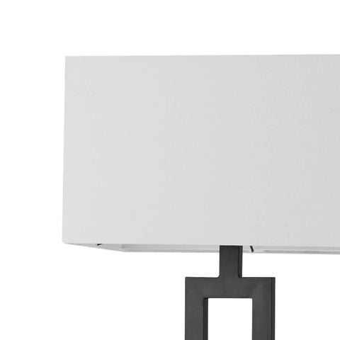 58 Inch Floor Lamp In Matte Black Finish With White Linen Rectangular Shade, Modern Geometric Cutout Design, E26 Base, close-up of top section