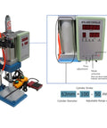 Heavy Duty Desktop Pneumatic Punch Press With Digital Display Adjustable Stroke For Sheet Metal Stamping Built Tough At 660 Lbs Force Knockout Workhorse showing digital controller and adjustable stroke settings.