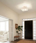 Shailene 18-Inch 3-Light Square Semi-Flush Ceiling Light With Satin Etched White Diffuser And White Microfiber Shade in hallway