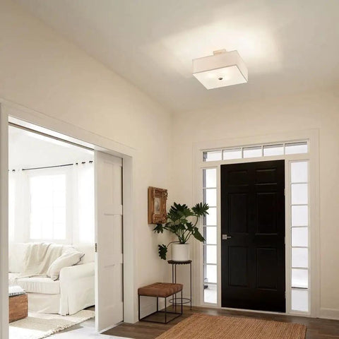Shailene 18-Inch 3-Light Square Semi-Flush Ceiling Light With Satin Etched White Diffuser And White Microfiber Shade in hallway