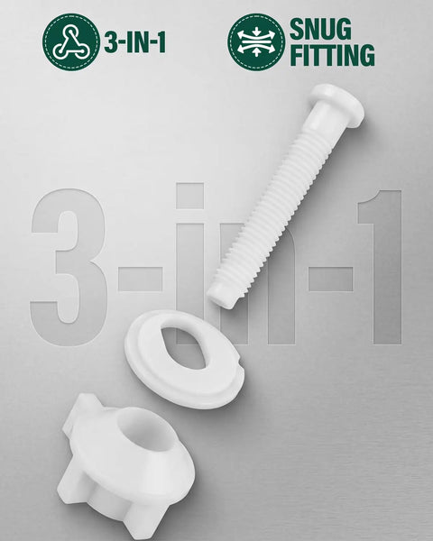Hella Solid 4 Pack Toilet Seat Screws With Nuts And Washers, Heavy Duty Plastic Bolts for snug fitting and stable repair.