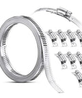 Grab This Awesome Worm Gear Hose Clamp Kit With 304 Stainless Steel Straps That Offer A Tight Positive Grip For Any Pipe Ducting Job Without Slipping Or Stretching Under Pressure So You Can Fix It Fast. 9.8 ft band with 6 clamps