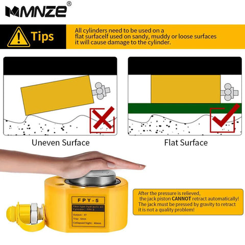 MMNZE 5T mini hydraulic jack, yellow metal body with top cap, 6mm stroke.