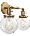 Industrial Style Double Wall Sconce Light, Hardwired, 5.9 Inch Round Clear Glass Shade, On Off Switch, Dope Brushed Finish