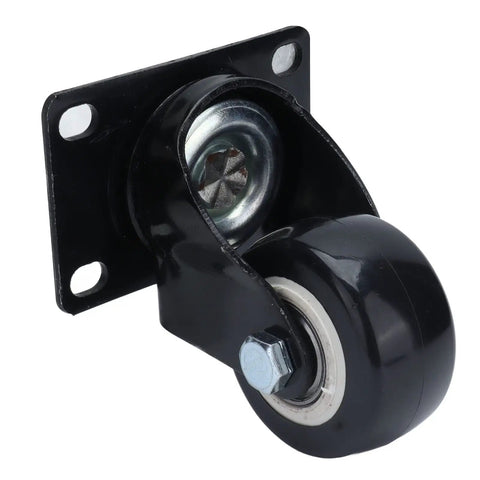 Solid 2.5 Inch Heavy Duty Swivel Casters Featuring Twin Ball Bearings And Quiet Rolling Polyester Wheels For Warehouse Carts And Utility Furniture Built Tough For Daily Grind, close-up view of a black caster wheel.