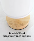 Close-up of the wood base with touch controls on the Lit Smart Table Lamps Set Of 2 With RGB Color Changing, Remote And App Control, Alexa Compatible.