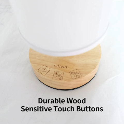 Close-up of the wood base with touch controls on the Lit Smart Table Lamps Set Of 2 With RGB Color Changing, Remote And App Control, Alexa Compatible.