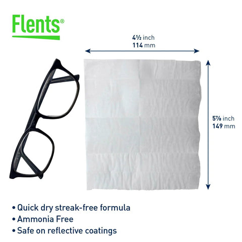 Flents lens wipes for glasses; pre-moistened, streak-free, 4 1/2 x 5 7/8 in