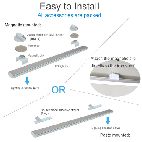 Installation guide for LED Motion Sensor Under Cabinet Lighting Dope 17 Inch USB Plug In Closet Light Bar with accessories