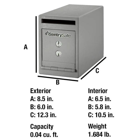 Compact Depository Safe With Dual Key Lock For Cash And Receipts, Steel Drop Slot Safe For Offices, Dimensions 8.5 x 6 x 12.3 in