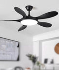 YPDJVLTI Ceiling Fans Lights 46-56Inch LED Fandelier with black blades and round light fixture in modern living room setting.