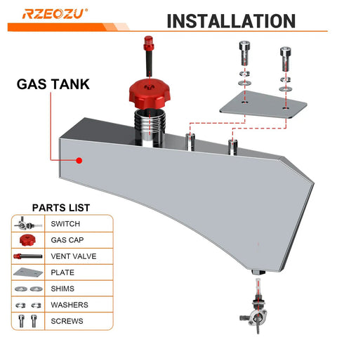 Mini Bike Gas Fuel Tank Kit Replacement For Mega Moto MMB80 MMB105 Coleman RB100 RT100 Oryxearth 105cc Minibike Stainless Steel Assembly Bolt On Upgrade installation diagram