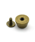 25 Pack Solid Brass Cone Spike Screw Back Studs For Purse And Handbag Feet Heavy Duty Antique Bronze Leather Craft Hardware showing cone and screw stem.