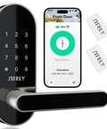 Plug And Play Built In Wifi Smart Door Lock Handle with keypad and app for effortless keyless entry via phone codes and swipe cards.
