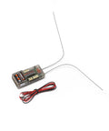 Six Channel AS3X Plus and SAFE Telemetry Receiver for Model Aircraft with one wire and cables shown on white background