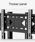 Detailed view of the thicker panel on the Straight Up Solid Rolling TV Cart With Height Adjustable Monitor Arms And Heavy Duty Mobile Entertainment Stand.