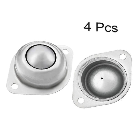 Pro-Grade 1-1/4 Inch Carbon Steel Ball Transfer Bearings, Flanged Omnidirectional Caster Wheels for Conveyor Tables and Router Work, Smooth Rolling 360 Degrees, 4-Piece Kit close-up view of two ball transfer bearings
