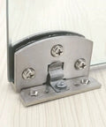 No Drilling Heavy Duty Clamp Alloy Hinge for Glass Cabinet Doors and Wine Cabinets in black, installed on a wood surface