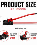 Heavy Duty 2 In 1 Manual Rebar Bender And Cutter Tool engineered for precision, showing size dimensions 48.9 in and 4.7 in.