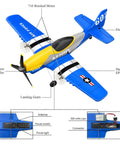 Diagram of P-51D Mustang 3 Channel RC Plane With Ready To Fly Setup, 2.4GHz Remote Control, 6-Axis Gyro Stabilizer, detailing components.