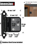 Dimensions of Half Inch Overlay Cabinet Door Hinges Matte Black Finish 4 Pack Flush Face Mount Self Closing Kitchen Cabinet Hinges