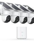 Outdoor Wireless Security Camera Kit, 4 Camera System, No Monthly Fees, Solar Powered, 360 Degree Pan And Tilt, Auto Tracking