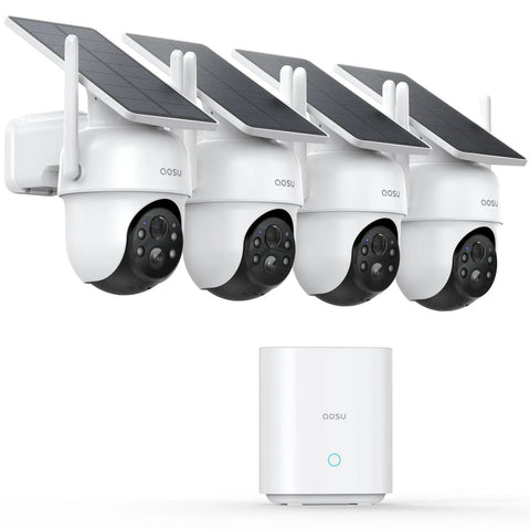 Outdoor Wireless Security Camera Kit, 4 Camera System, No Monthly Fees, Solar Powered, 360 Degree Pan And Tilt, Auto Tracking