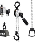 VEVOR manual lever chain hoist, 1/2 ton capacity, 5 ft lift, G80 alloy steel chain, dual pawl brake, 360° rotating hooks