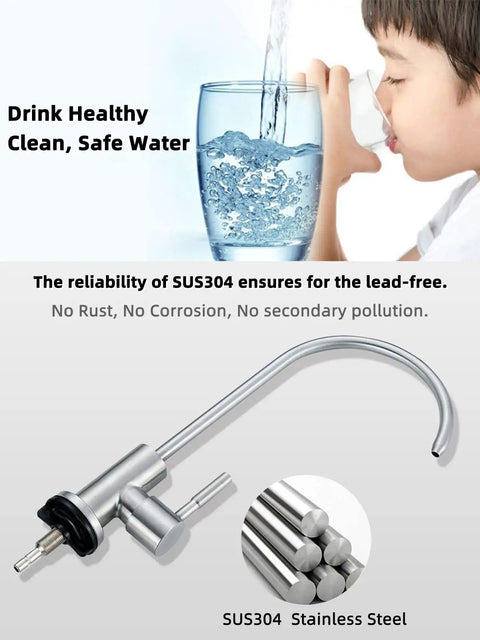 Lead Free Reverse Osmosis Drinking Water Faucet Features Slick High Gooseneck Design For Kitchen And Bar Sinks showcasing SUS304 stainless steel.
