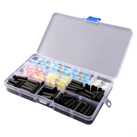 Solder Seal Wire Connectors Kit 50 Pack Heat Shrink Waterproof Solder Sleeves One Step Installation No Crimp Tools Needed Fast Secure Electrical Connections For All Weather Use in organizer case