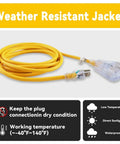 2 Pack 50 Ft 12 Gauge Heavy Duty Extension Cords With Lighted End, coiled yellow cord with transparent plug, weather resistant jacket