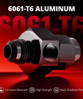 6AN Male Flare To Minus Six Female Swivel Fuel Pressure Takeoff Fitting Adapter Aluminum With One Eighth Inch NPT Gauge Port