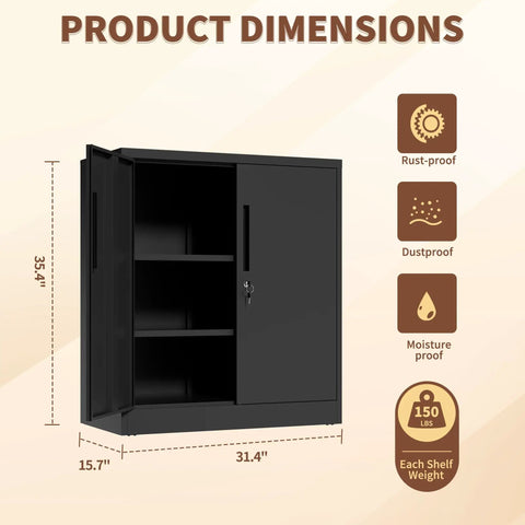 Beefy 36 Inch Steel Storage Cabinet With Two Doors And Two Adjustable Shelves, Locking Tool Cabinet dimensions and features