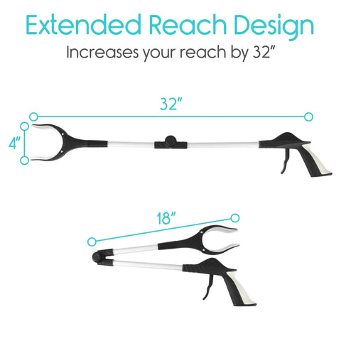 32 Inch Folding Reacher Tool With Rotating Jaw And Sensitive Trigger Grip, Heavy Duty Grabber For Seniors And Mobility Aid, Extra Reach Extender Claw To Grab Dropped Items Behind Furniture Or High Shelves