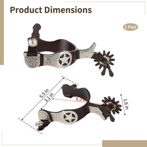 Two Pack Western Spurs With Turnable Gear For Cowboy Boots, Training Cues And Ranch Riding, Secure Side Buckles, Rotating Rowel Design