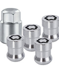 Lock Your Ride Anti Theft Wheel Lock Lug Nut Set With Key Cone Seat Chrome M12x1.5 heavy-duty steel fasteners and socket.