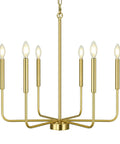 Farmhouse Style Gold Candle Chandelier With Brushed Brass Finish 6 Light Mid Century Branches Ceiling Fixture For Dining Room Kitchen Living Room Foyer And Entrance