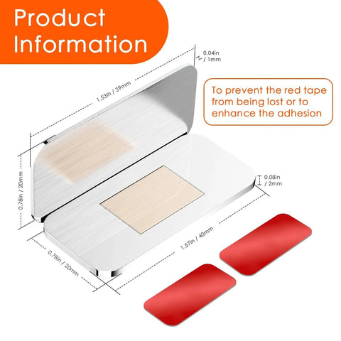 Ultra Thin Adhesive Cabinet Magnets No Drill Door Catch 12 Pack Low Profile Silver Magnetic Latches dimensions and red tape