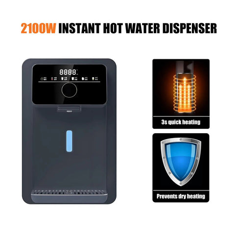 Wall Mounted Mains Fed Water Dispenser With Instant Heat And Adjustable Temperature Space Saving Office Water Cooler Delivers Hot Or Cold Water In Seconds 2200W Electronic Child Lock front view