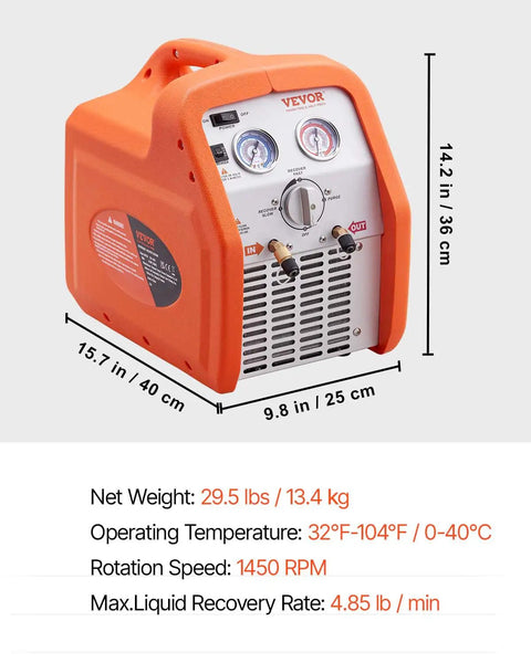 Heavy Duty Portable 3/4 HP Refrigerant Recovery Machine, No Sweat Self Cleaning AC Extractor For Automotive HVAC, Fast Liquid Vapor Handling With Wrench Friendly Design And Badass Shop Grade Durability
