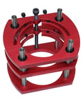 Pro Grade Router Lift And Aluminum Table Insert Plate Paired With Heavy Duty Fence and Adjustable Miter Gauge, red aluminum construction.