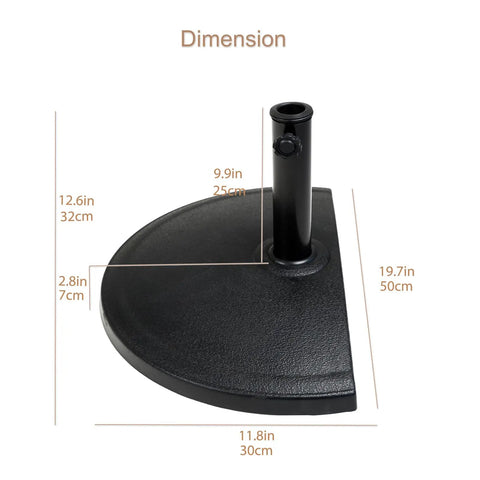 33 Lb Half Round Heavy Duty Base Stand Weight For Outdoor Patio Market Umbrella In Black, Durable Resin Concrete Composite