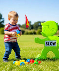 Kid Alert Street Safety Sign 31 Inch Green Caution Sign For Neighborhoods And Schools, Slow Down Kids At Play With Reflective Slow Sticker And Warning Flag, High Visibility Safety Sign near child