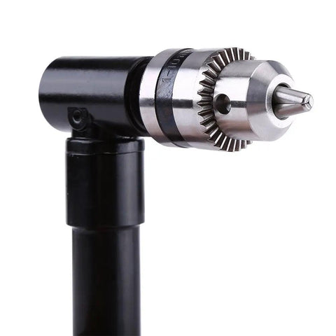 Aluminum Head Right Angle Drill Attachment With 8 mm Hex Shank For Electric Drills, close-up of chuck for 1 to 10 mm bits.