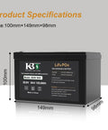 24V 6Ah LiFePO4 Deep Cycle Battery Kit With 24V Charger, product specifications and dimensions shown on battery label.
