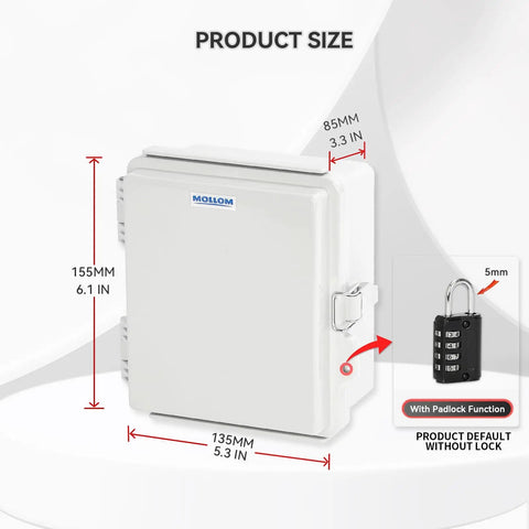 Outdoor IP67 Weatherproof Junction Box with Hinged Gray Cover and Stainless Steel Latch, 155x135x85mm, shown closed.