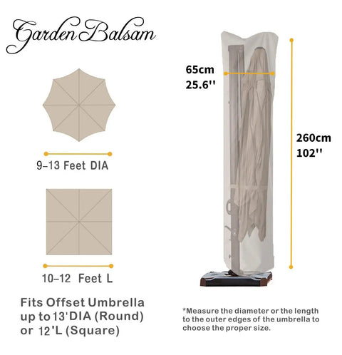 9 To 13 Ft Patio Umbrella Cover For Offset Cantilever And Straight Pole Parasols Weatherproof Water Resistant And Waterproof PU Polyester With Zipper