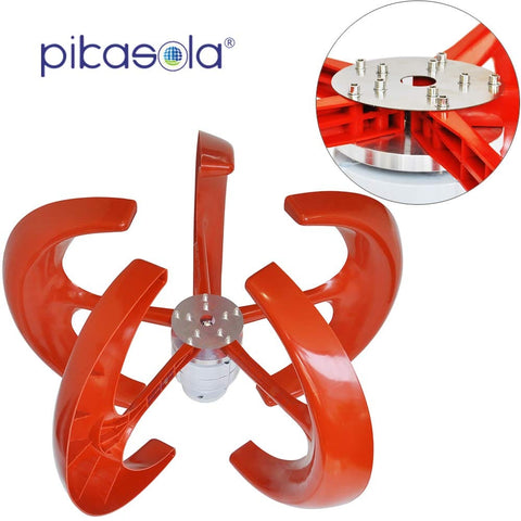 Portable 200W Wind Turbine Kit With 5 Blade Vertical Axis 12V Output 3 Phase Permanent Magnet Generator Controller Built For Hybrid Wind And Solar Systems showing red blades.